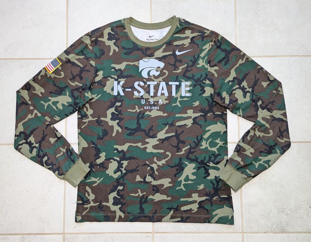 Nike Men's Medium Kansas State Wildcats Long Sleeve Shirt Camouflage USA